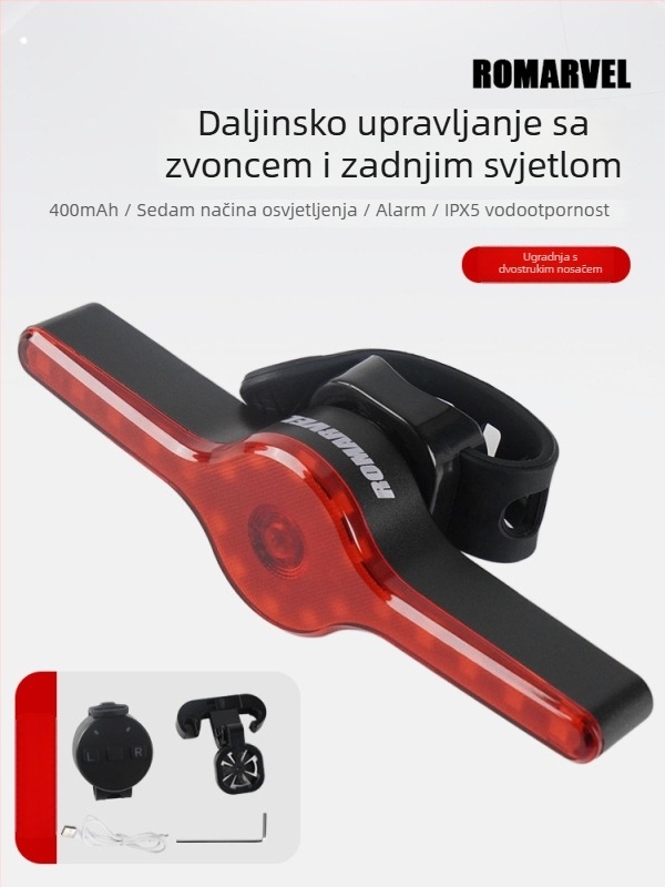 ROMARVEL stražnja svjetiljka za bicikl s daljinskim upravljačem, LED senzorom kočnice i svjetlom upozorenja za brdske i cestovne bicikle