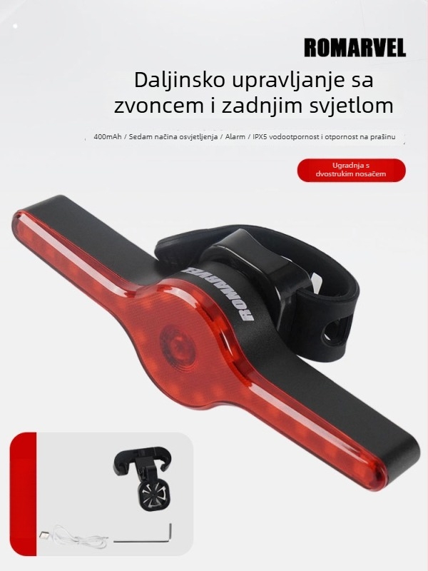ROMARVEL stražnja svjetiljka za bicikl s daljinskim upravljačem, LED senzorom kočnice i svjetlom upozorenja za brdske i cestovne bicikle