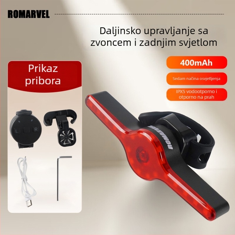 ROMARVEL stražnja svjetiljka za bicikl s daljinskim upravljačem, LED senzorom kočnice i svjetlom upozorenja za brdske i cestovne bicikle