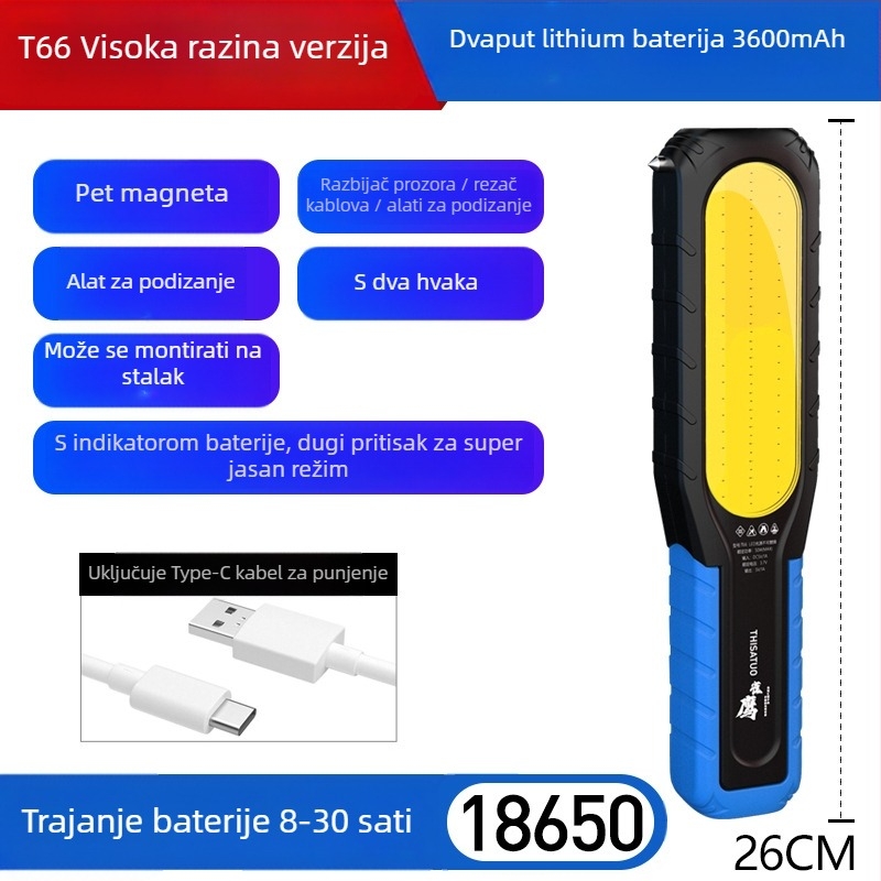 LED radna svjetiljka, 10W, punjiva, ABS kućište, domet ≥ 500 m
