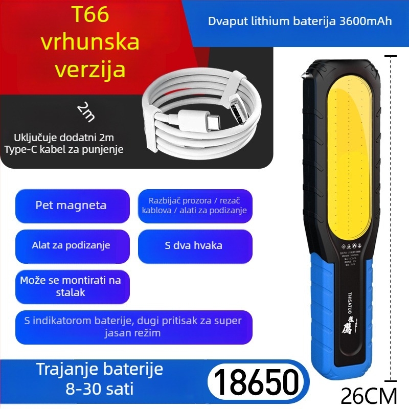 LED radna svjetiljka, 10W, punjiva, ABS kućište, domet ≥ 500 m