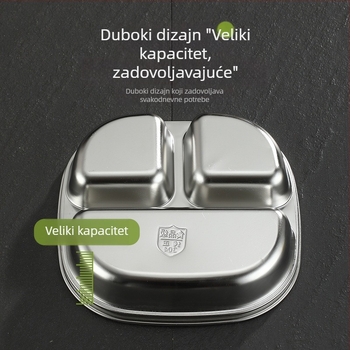 Dječji okrugli tanjur od nehrđajućeg čelika s tri odjeljka, sigurni za mikrovalnu, mogućnost ispisa logotipa i prilagodbe