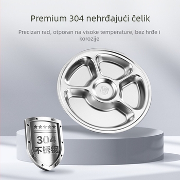 Dječji okrugli tanjur od nehrđajućeg čelika s tri odjeljka, sigurni za mikrovalnu, mogućnost ispisa logotipa i prilagodbe