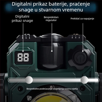 Solarna kamping svjetiljka, Type-C punjenje, magnetska COB LED radna svjetiljka, baterija 3600mAh, rotacija 360°