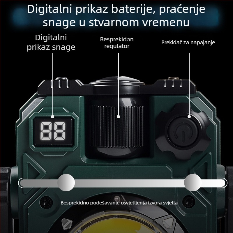 Solarna kamping svjetiljka, Type-C punjenje, magnetska COB LED radna svjetiljka, baterija 3600mAh, rotacija 360°