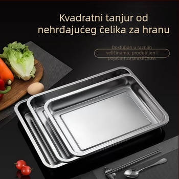 Nerezna kvadratna plošča za roštilj i paru, polirana površina, minimalistički stil, kompatibilna s mikrovalnom pećnicom