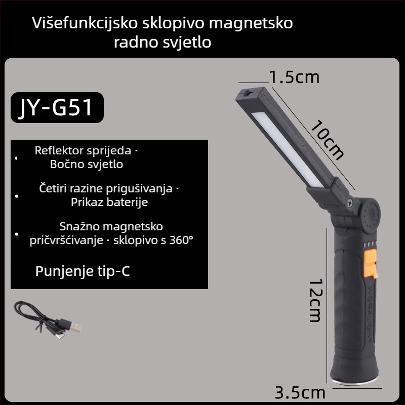 Ručna magnetska sklopiva LED radna svjetiljka (5W, 360° rotacija, 800 mAh baterija)