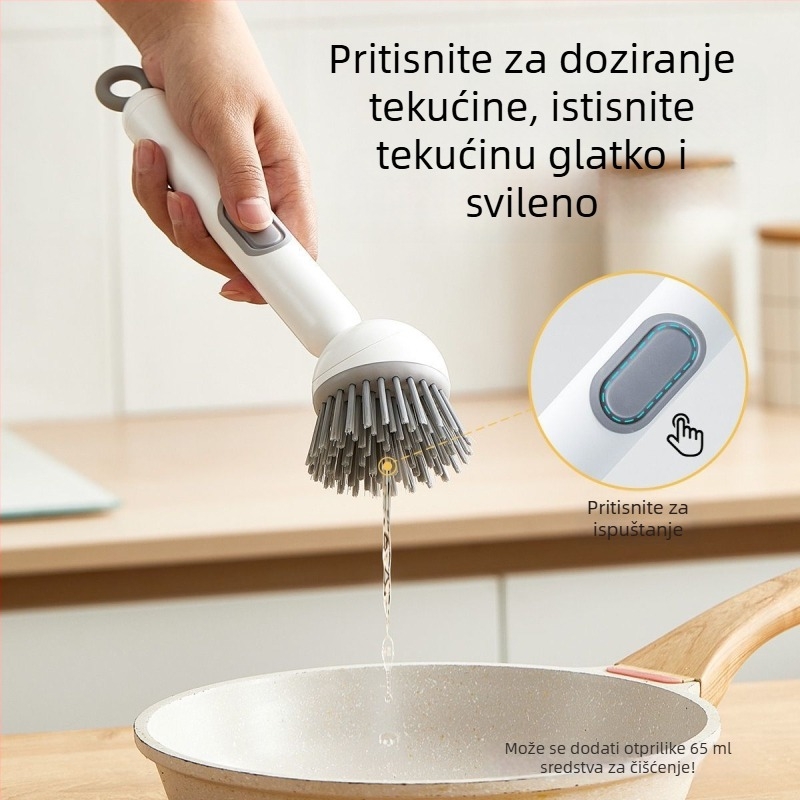 Četka za lonce s dugačkom drškom, za pranje lonaca i zdjela, ABS plastika, Serija 003, disk za čišćenje u obliku srca, ne grebe površine