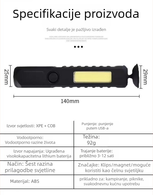 Mini magnetska LED lampica za auto popravke, 4W, domet 50–100 m, ABS kućište, trajanje 2 sati