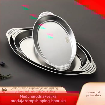 Ploča za ribu od nehrđajućeg čelika 304, s dvostrukim držačima, okruglog oblika, kompatibilna s mikrovalnom, glazura snježnih pahuljica