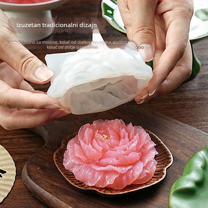 Trodimenzionalna silikonska kalupa s motivom pivonije za ledene kocke, puding, mousse i kolače – hrana-silikon, dimenzije 8,9 × 3,9 cm; pogodna za sapun i svijeće
