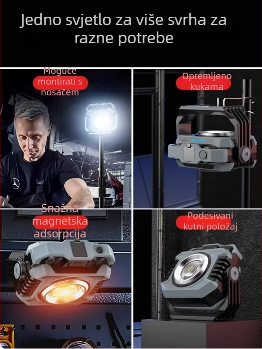 LED kamping svjetlo s magnetskom bazom, prijenosno, punjivo, 20W, 3.7V, neprekidno podešavanje jačine svjetla
