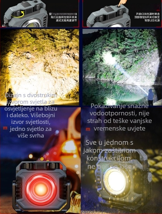LED kamping svjetlo s magnetskom bazom, prijenosno, punjivo, 20W, 3.7V, neprekidno podešavanje jačine svjetla