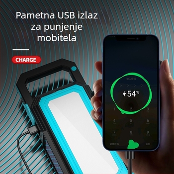 LED radna lampa sa solarnim napajanjem za vanjsko kampiranje, hitno punjenje, prijenosna servisna svjetiljka — 3.7V, 8W, dodirni prekidač