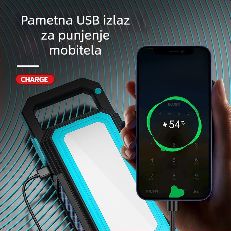 LED radna lampa sa solarnim napajanjem za vanjsko kampiranje, hitno punjenje, prijenosna servisna svjetiljka — 3.7V, 8W, dodirni prekidač