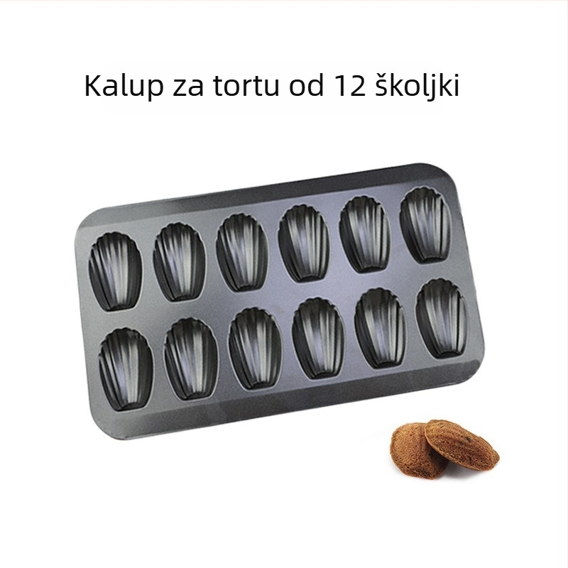 Kalup za kolače s 12 rupa u obliku školjke, madeleine/biskvit, debeli karbonski čelik s premazom protiv prijanjanja