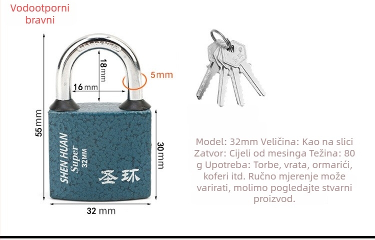 Holy Ring željezni kućni katanć (modeli 32/38/50/63), za prtljagu, ormariće, vrata i kutije