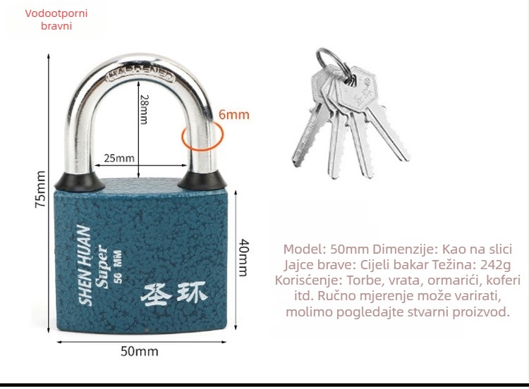 Holy Ring željezni kućni katanć (modeli 32/38/50/63), za prtljagu, ormariće, vrata i kutije