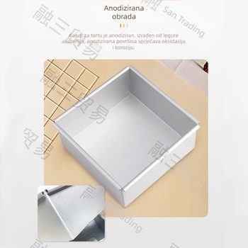 Aluminijska četvrtasta kalupa za chiffon tortu s uklonjivim dnom, veličine 4, 5, 6, 8 i 10 inča