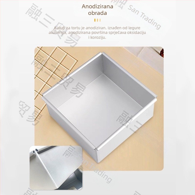Aluminijska četvrtasta kalupa za chiffon tortu s uklonjivim dnom, veličine 4, 5, 6, 8 i 10 inča
