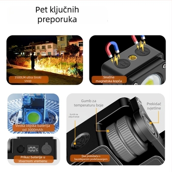 LED kamping svjetlo s USB punjenjem, aluminijsko legura tijela, COB LED, 360° rotacija, baterija 3000mAh