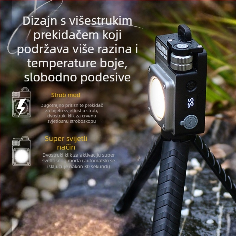 LED kamping svjetlo s USB punjenjem, aluminijsko legura tijela, COB LED, 360° rotacija, baterija 3000mAh