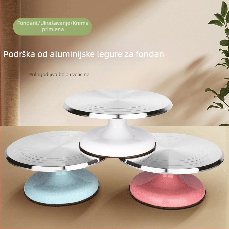 Okretna podloga za ukrašavanje torti od aluminijske legure | okrugli oblik | protuklizna | za profesionalnu upotrebu