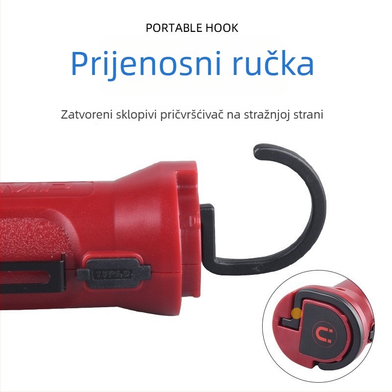 Ručna magnetska COB LED radna svjetiljka za vozilo, 10W, 1200mAh, USB-C punjenje, višefunkcionalna