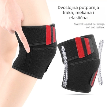 Sportski koljeni štitnici – samoljepljivi, mekani apsorberi udara, s Velcro trakom; glavni materijali: OK tkanina u kompozitu sa spužvom, spandeks, potporna traka, Velcro; za odrasle; pogodnih za badminton, odbojku, košarku