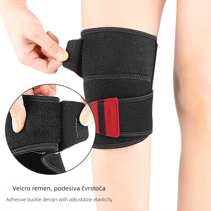 Sportski koljeni štitnici – samoljepljivi, mekani apsorberi udara, s Velcro trakom; glavni materijali: OK tkanina u kompozitu sa spužvom, spandeks, potporna traka, Velcro; za odrasle; pogodnih za badminton, odbojku, košarku