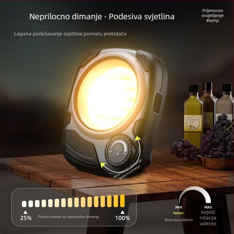 USB punjiva radna svjetiljka s COB LED, glatko podešavanje jačine svjetla, 5W, 2000mAh