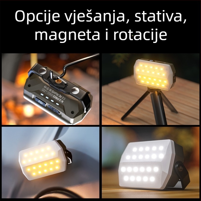 LED svjetiljka za kampiranje i popravke, magnetska radna svjetiljka, model K3008, 750 lm, 3,7 V, 4000–10000 mAh