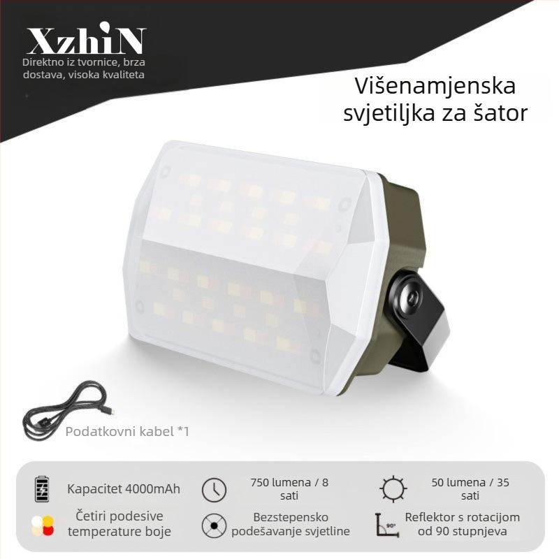 LED svjetiljka za kampiranje i popravke, magnetska radna svjetiljka, model K3008, 750 lm, 3,7 V, 4000–10000 mAh