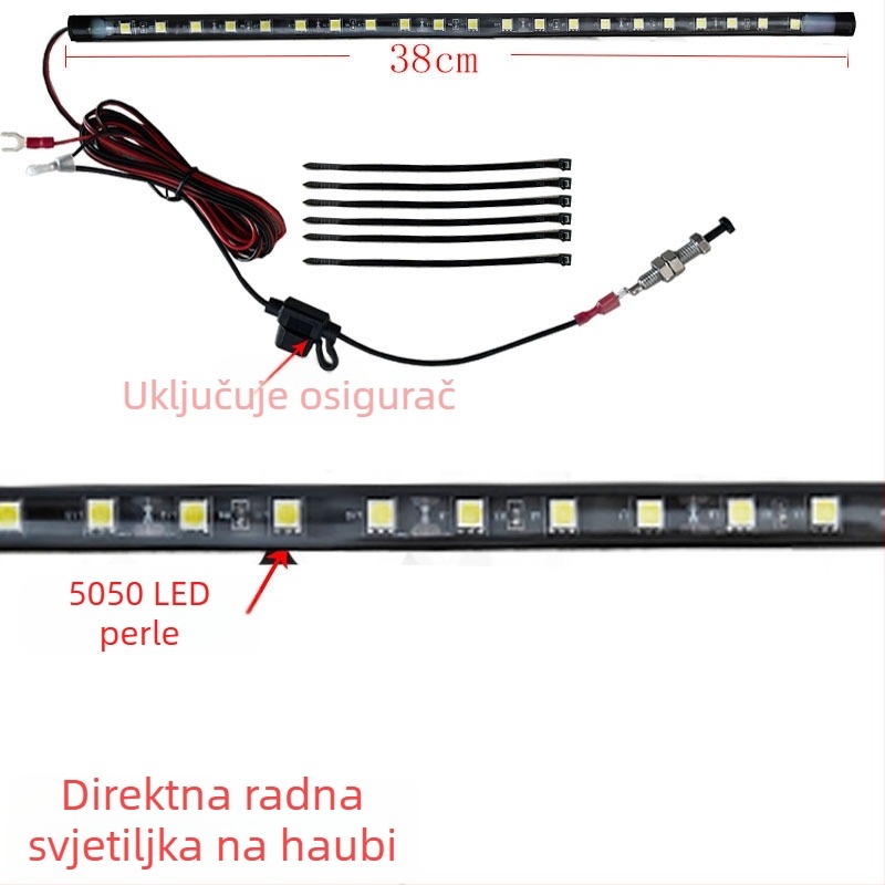 Yqg-5050 LED lampa za nužnu inspekciju poklopca motora automobila s automatskim prekidačem, 12V, 38×1,2 cm, 6000K, 5000 lm