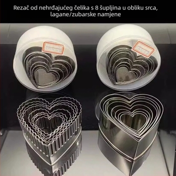 Osmokomorni srcoliki kalup od nehrđajućeg čelika za kekse, torte i mousse prstene