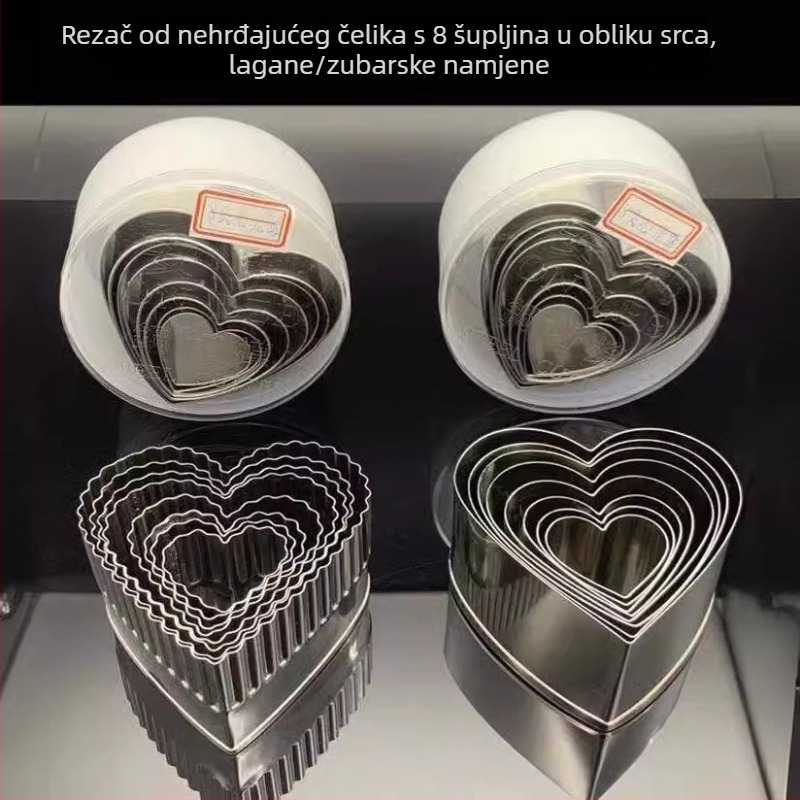 Osmokomorni srcoliki kalup od nehrđajućeg čelika za kekse, torte i mousse prstene