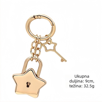 Ključni lanac s metalnim zatvaračem u obliku srca i petokrake zvijezde, s oprugom, za torbe