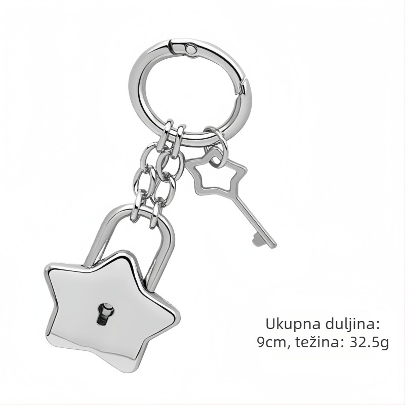 Ključni lanac s metalnim zatvaračem u obliku srca i petokrake zvijezde, s oprugom, za torbe