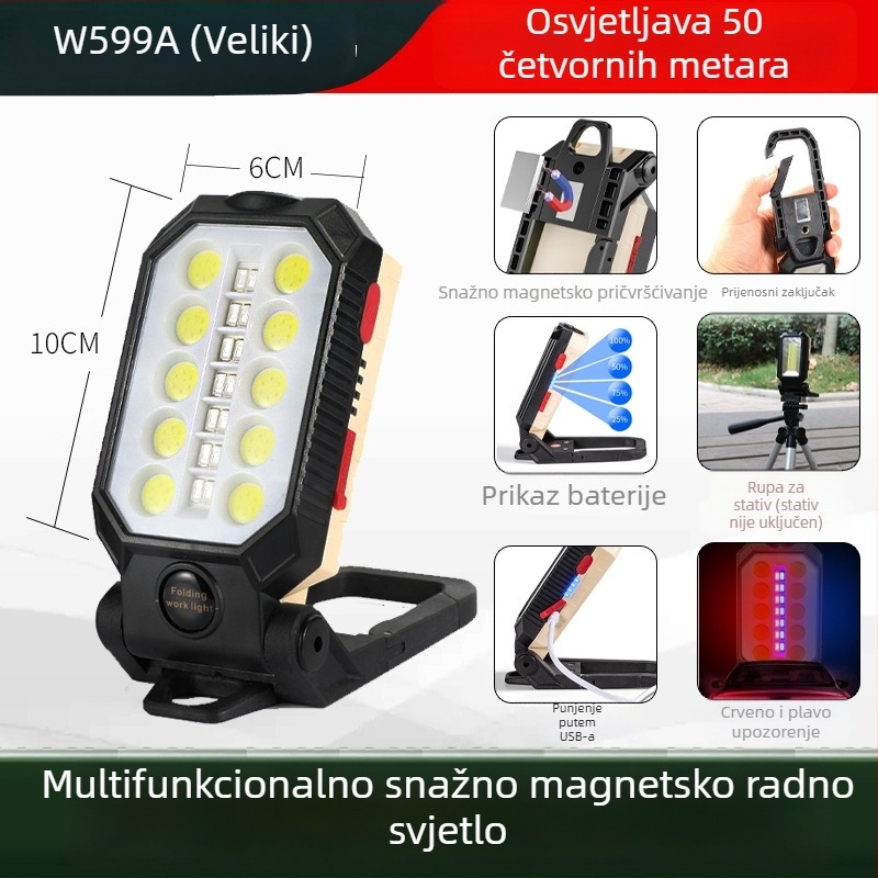 Ručna radna svjetiljka s LED T6, 3,7V, 10W, IP65, kut snopa 120°