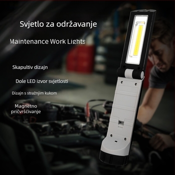 LED radna svjetiljka s magnetskim kukom, COB svjetlo, sklopiva ručna svjetiljka, 1W, napajanje suha baterija, ABS kućište, domet 50–100 m