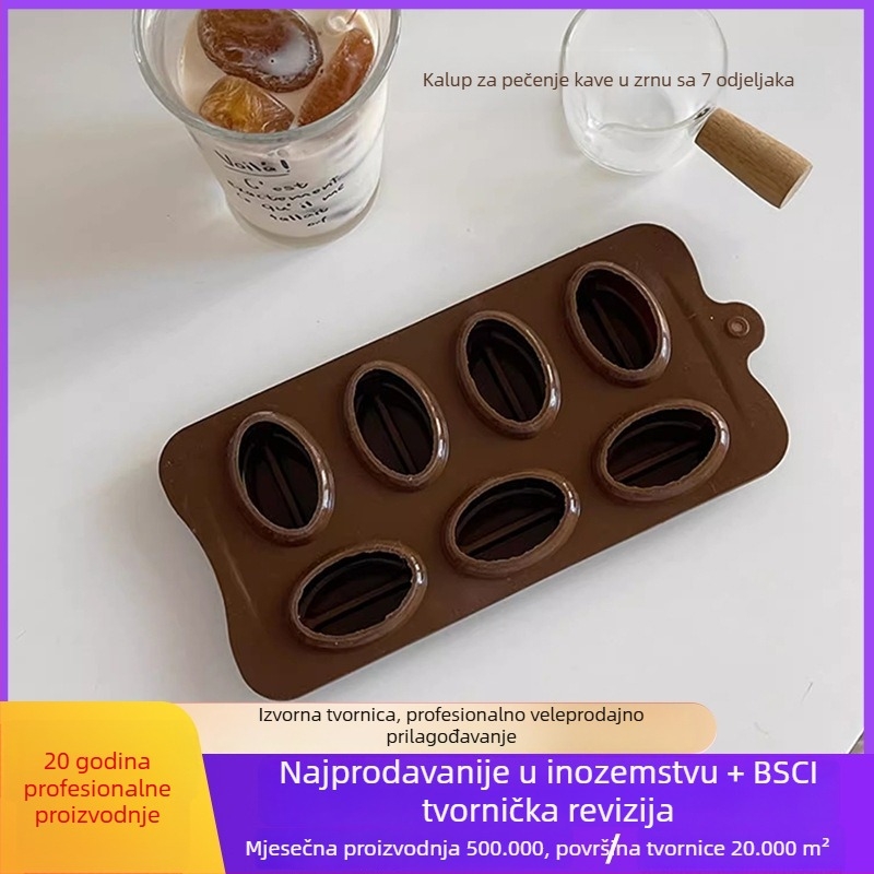 Set od 7 silikonskih kalupa za pečenje zrna kave, dekoriranje torti, kalupi za led, čokoladu i fondant za deserte