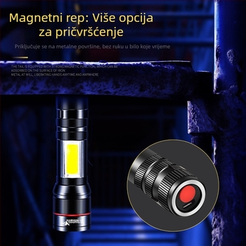 Ručna svjetiljka s jakim magnetskim radnim osvjetljenjem, LED 3W, kapacitet 1200 mA, domet 100 m, punjiva