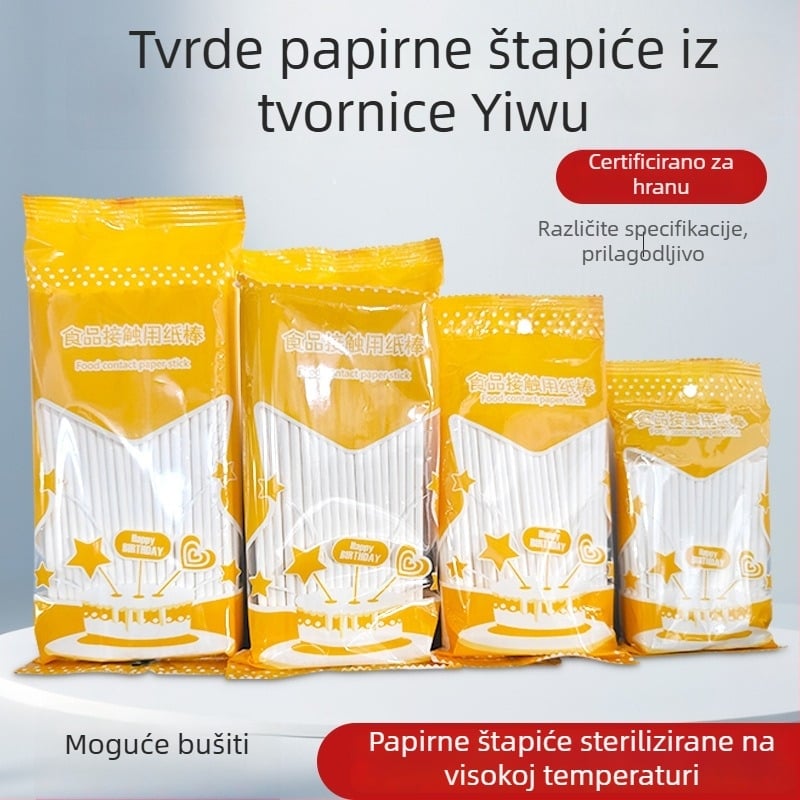Papirne štapiće za hranu za DIY lizalice s krušnom pastom, papirnati štapići za čokoladu i prazni plastični štapići za sir