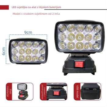 LED radna svjetiljka kompatibilna s Dewalt litijskom baterijom, s dualnim USB-om za nužno prijenosno osvjetljenje