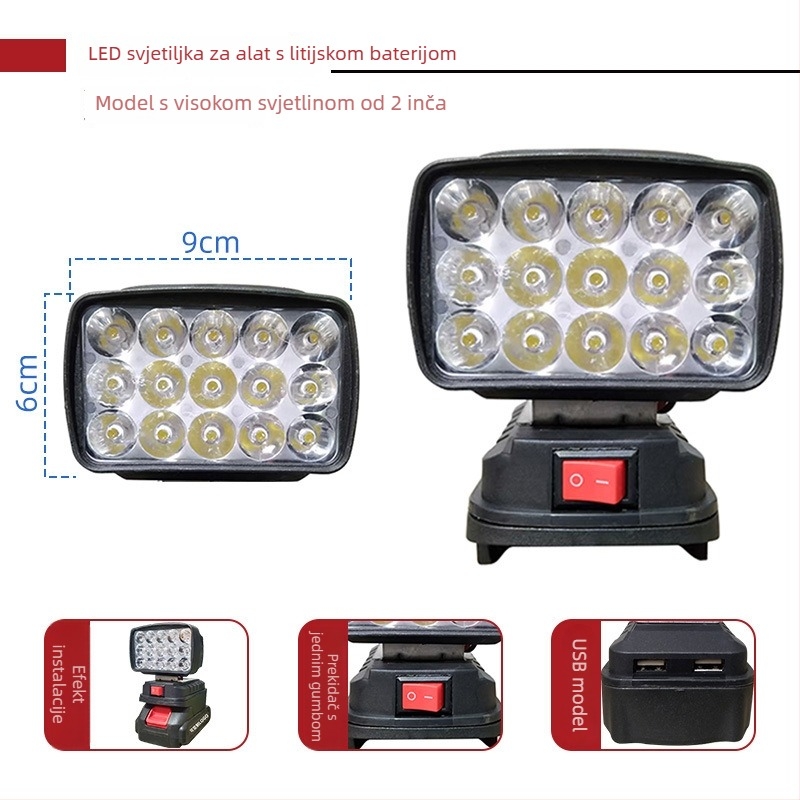 LED radna svjetiljka kompatibilna s Dewalt litijskom baterijom, s dualnim USB-om za nužno prijenosno osvjetljenje