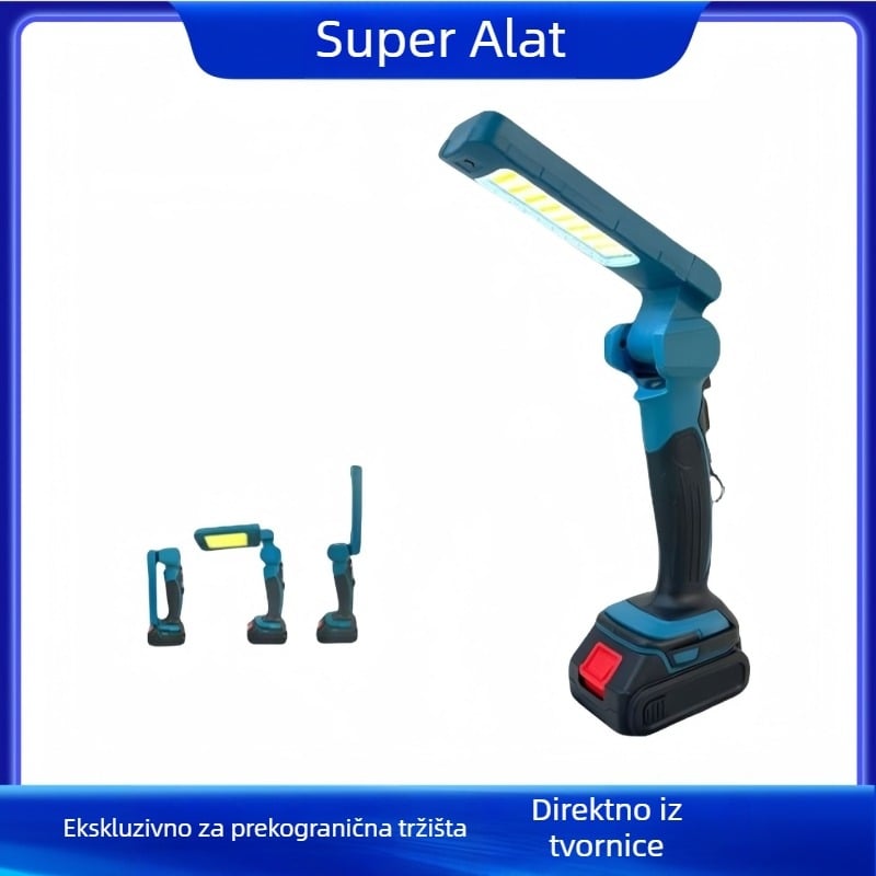 Makita-stil LED radna svjetiljka, sklopna, baterija, 20W, 360° rotacija, uključen punjač