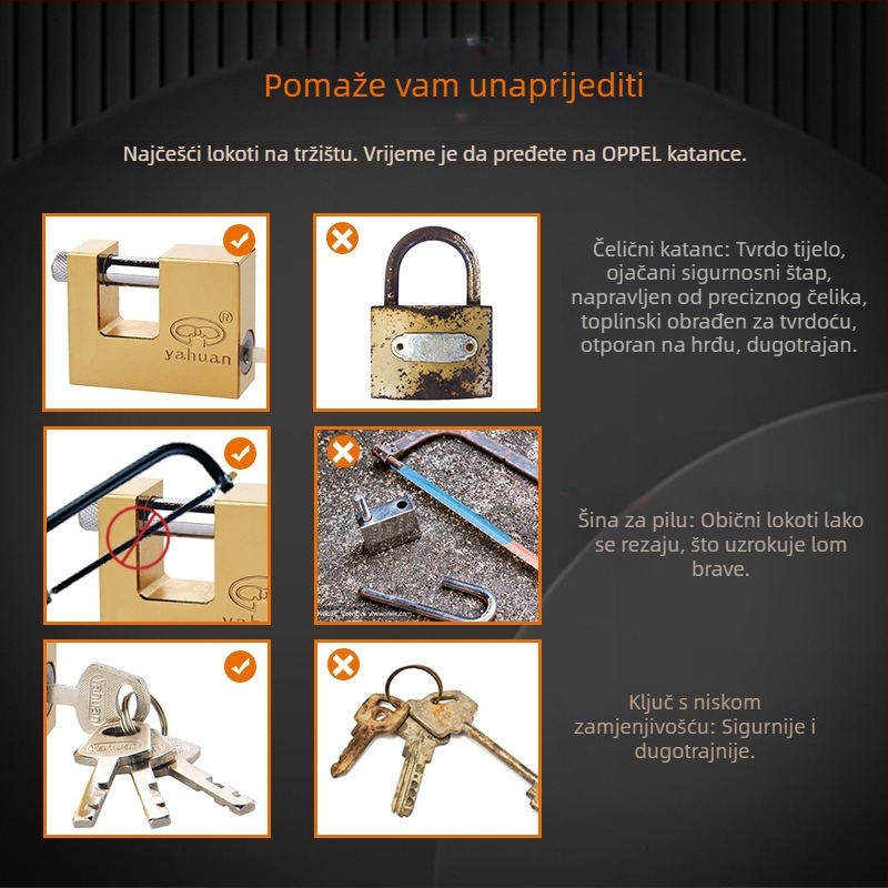 YAHUAN WRE metalna pravokutna brava za vanjsku uporabu, zaštita od krađe, starinski stil, model WRE, opća namjena