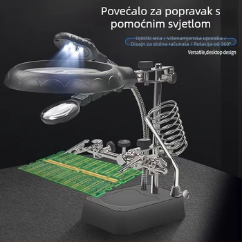Stolni povećalo s dvostrukim lećama, povećanje 2,5x–7,5x, metalni okvir, model 800