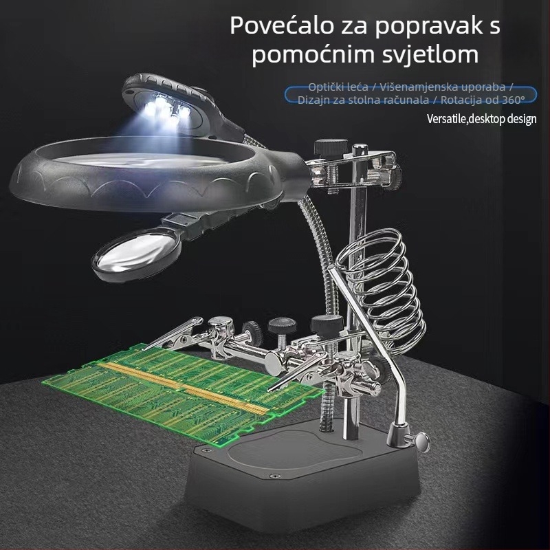 Stolni povećalo s dvostrukim lećama, povećanje 2,5x–7,5x, metalni okvir, model 800
