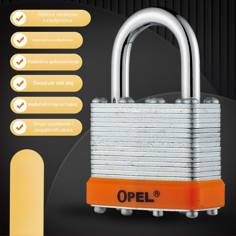 OPEL kućni lokot s željeznim tijelom i bakrenim cilindrom, model QC, otporan na prašinu, za skladišta, ormariće, prtljagu i gradilišta